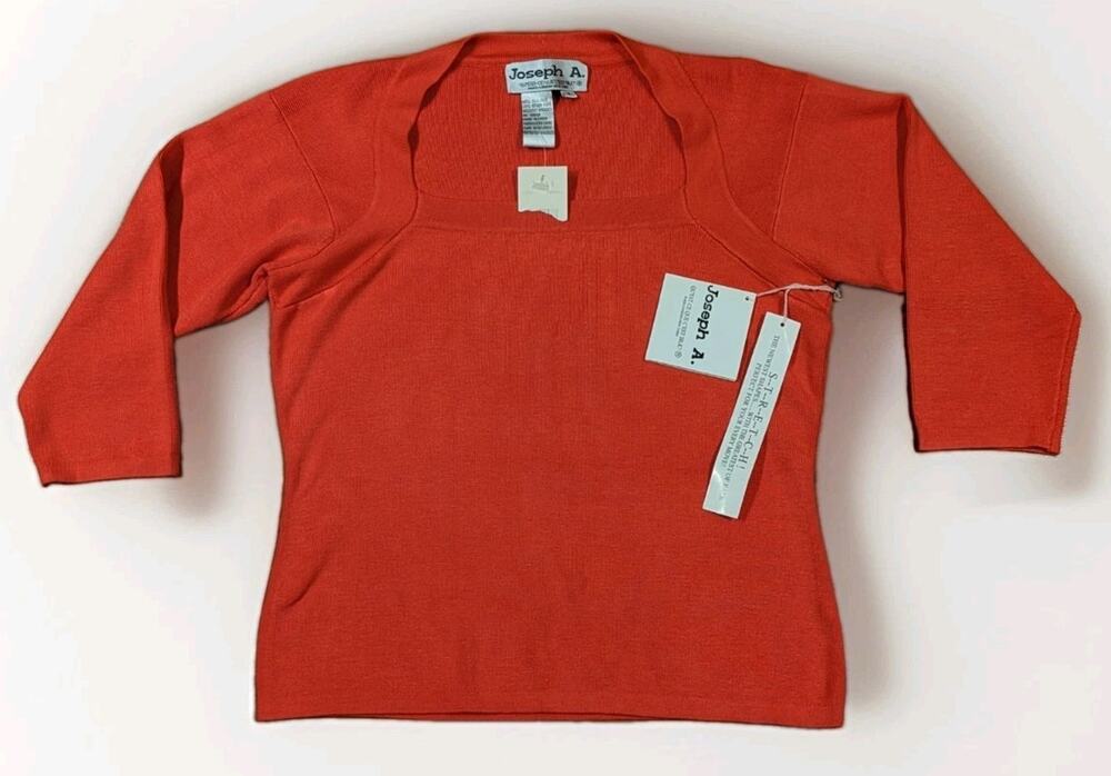 Joseph A Silk Blend Sweater Womens M NWT Red Stretch Knit 3/4 Sleeve Pullover